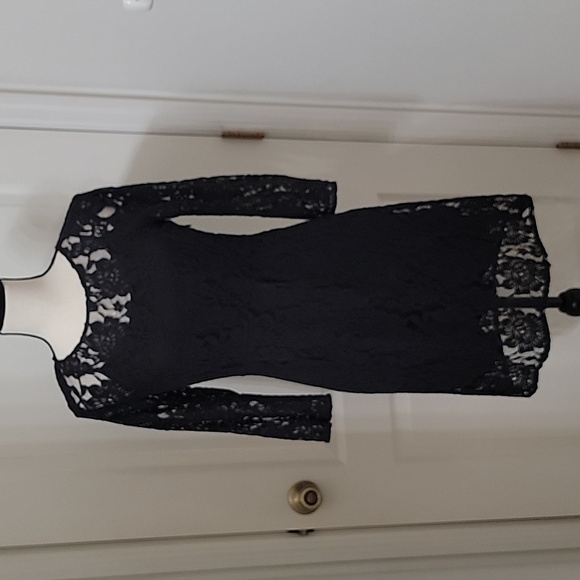 Broadway & Broome Size 0 Black Lace "Little Black Dress" Lined with Slip Dress. - Picture 1 of 15